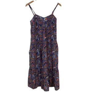 Knox Rose Womens Midi Dress Size XL Blue‎ Tan Print Flowy Cottagecore Hippie